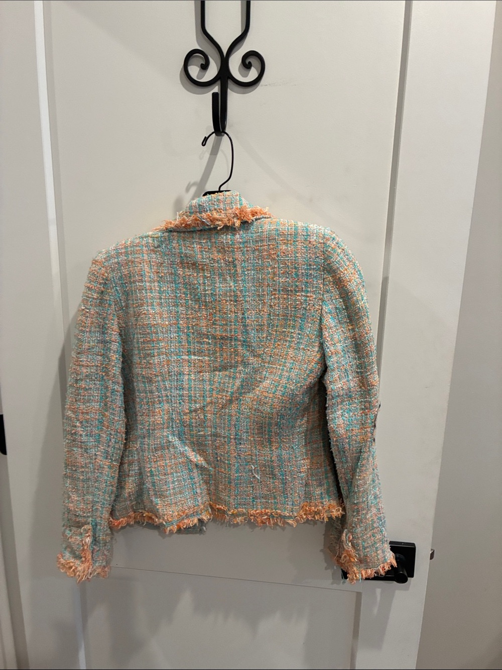 Fringed Tweed Blazer in Mint & Peach Serena Kay - Picture 2 of 2